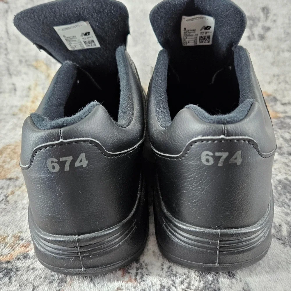 New Balance 674 Walking Shoes Womens 10B Black Leather WW674BK Comfort Sneakers